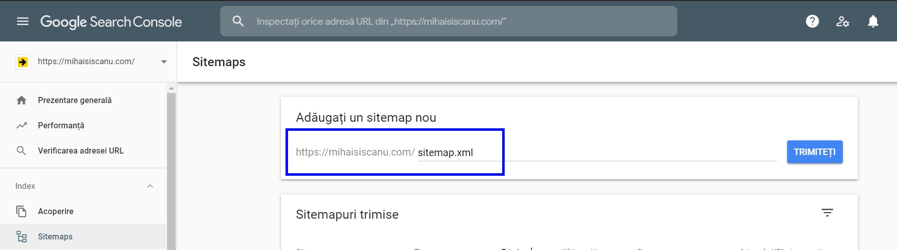 trimite sitemap la google